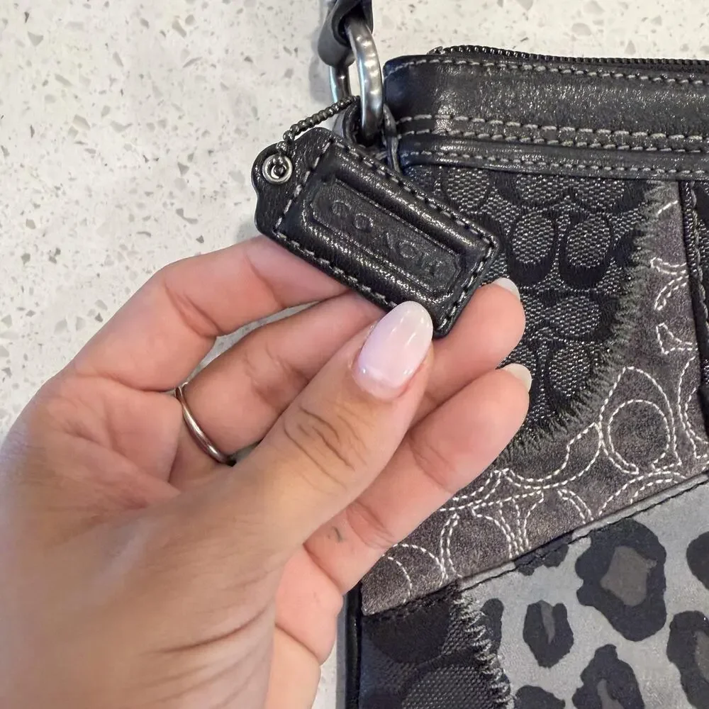 Vtg Coach Patchwork Crossbody Bag Small Black Leopard Leather Studded 42070 Y2K